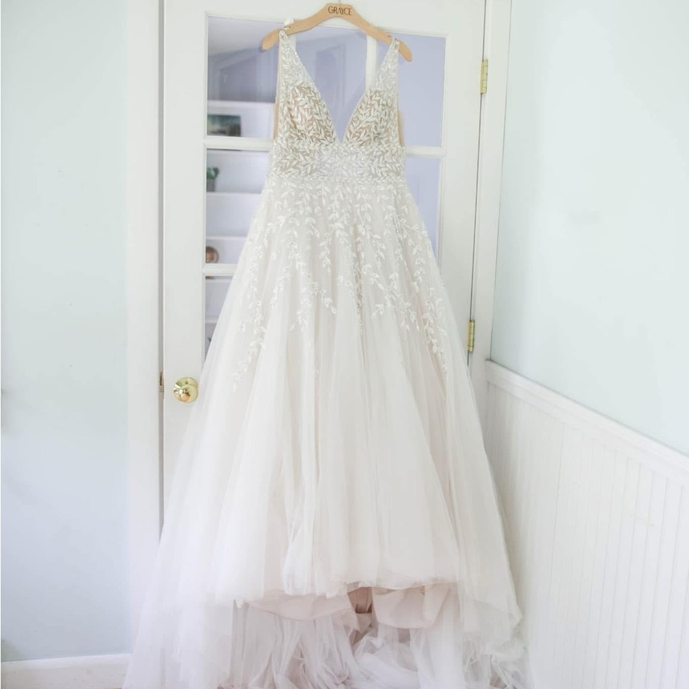 Justin Alexander beaded dress with sheer middle